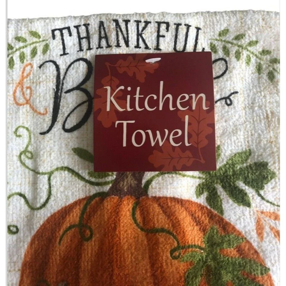 Thankful Blessed Kitchen Dish Towels Fall Country Buffalo Check Set of 2